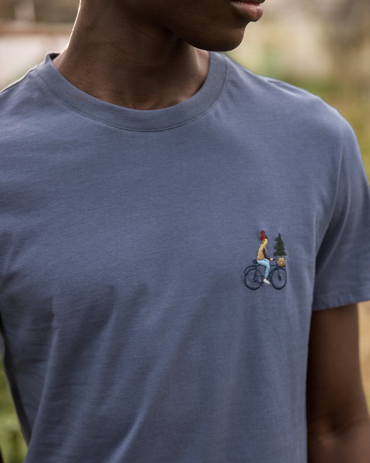 T-shirt bleu marine brodé vélo coton - ARCY
