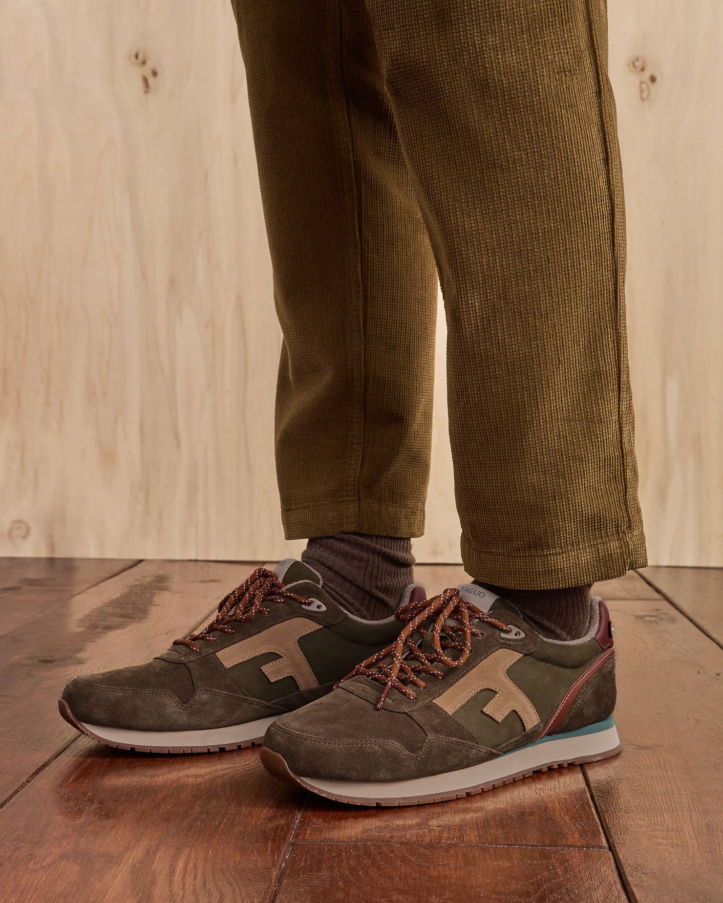 Baskets kaki & beige cuir - ELM