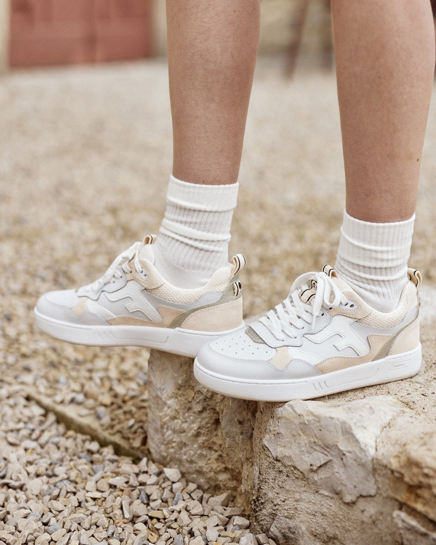 Baskets blanches et beiges cuir - DAHLIA