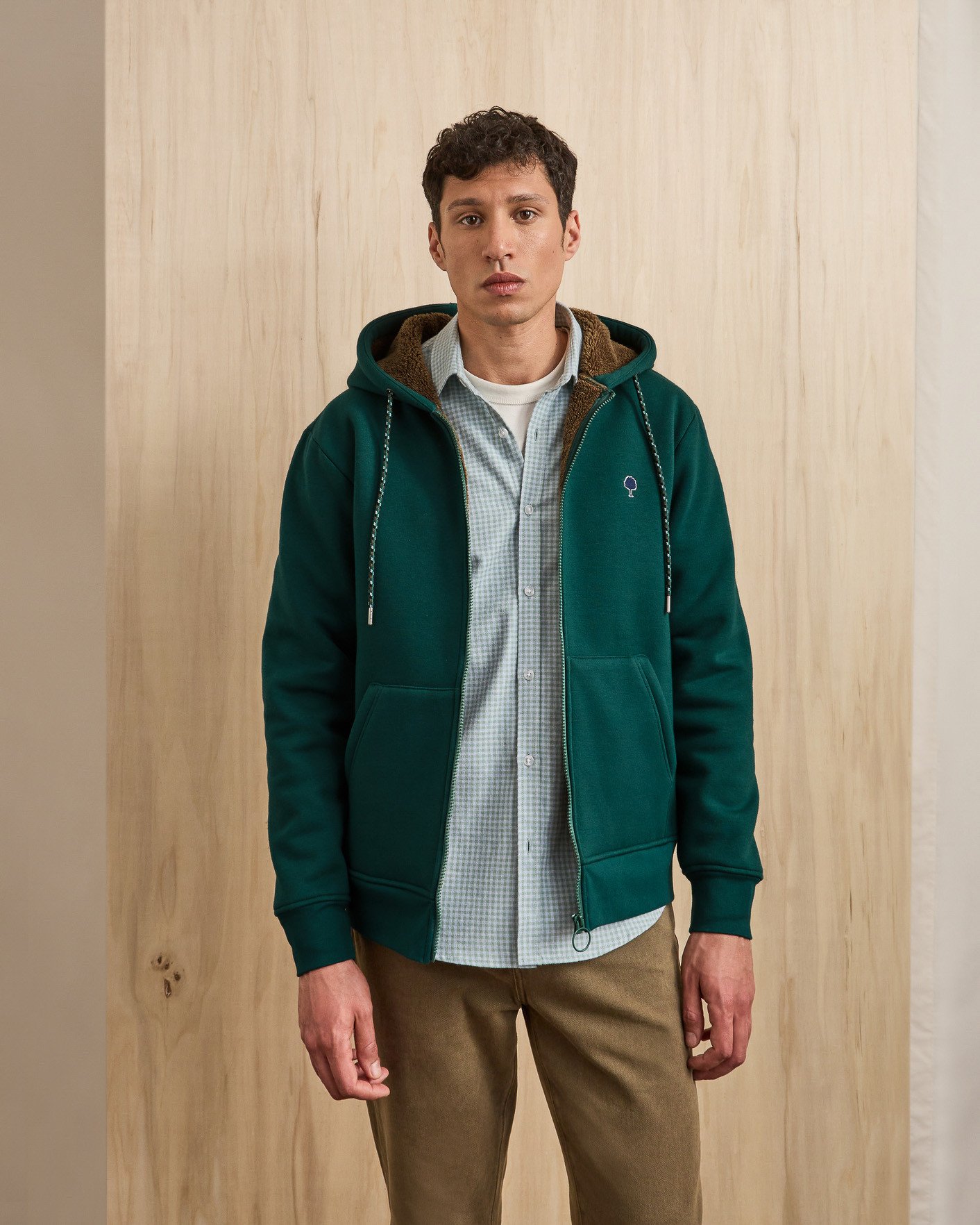 Sweat zippé vert sapin coton - MEYGAL