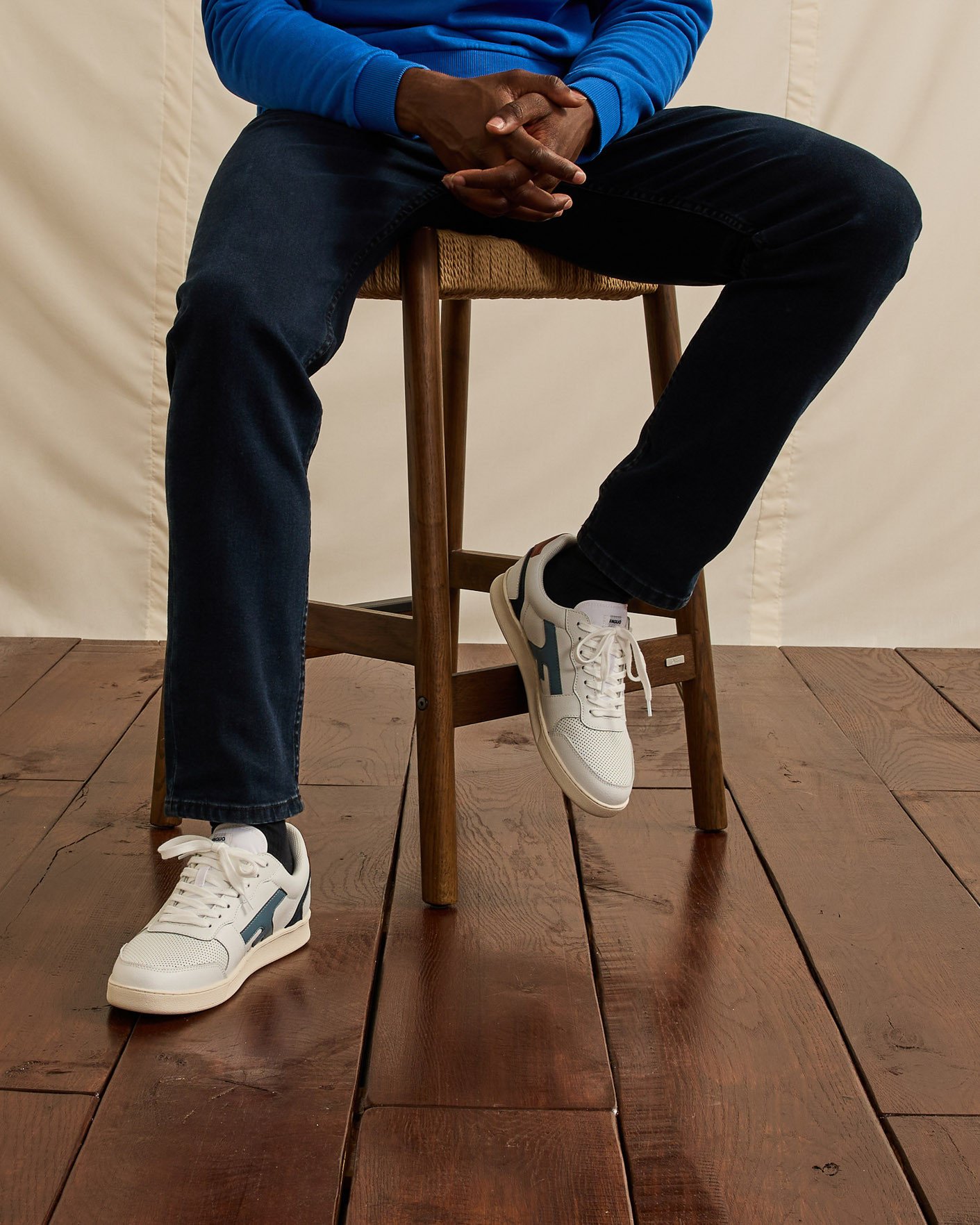 Baskets blanches & bleu grisé cuir - HAZEL