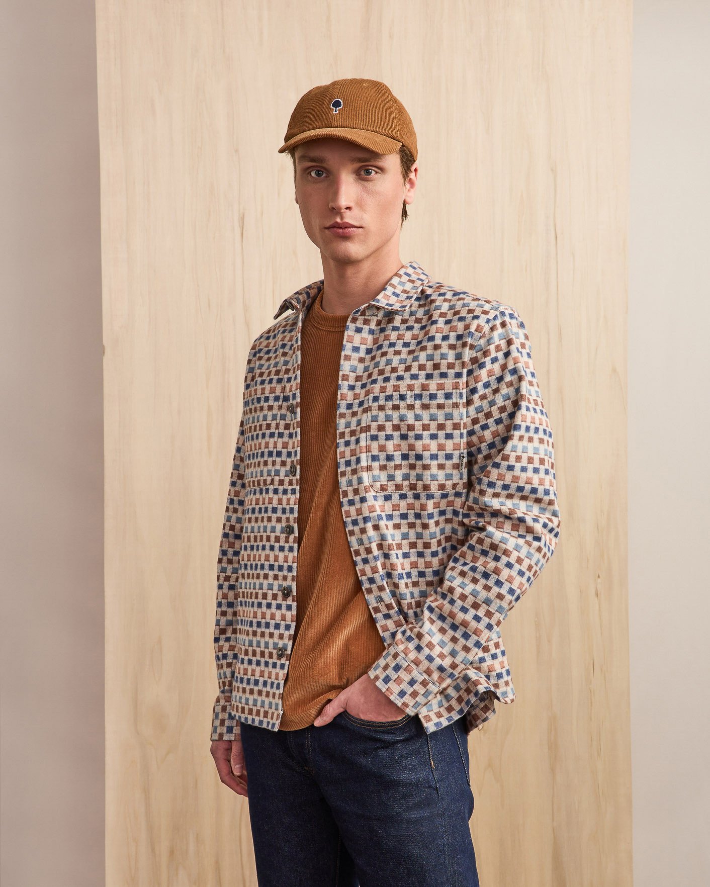 Surchemise beige & camel coton - CLEMONT