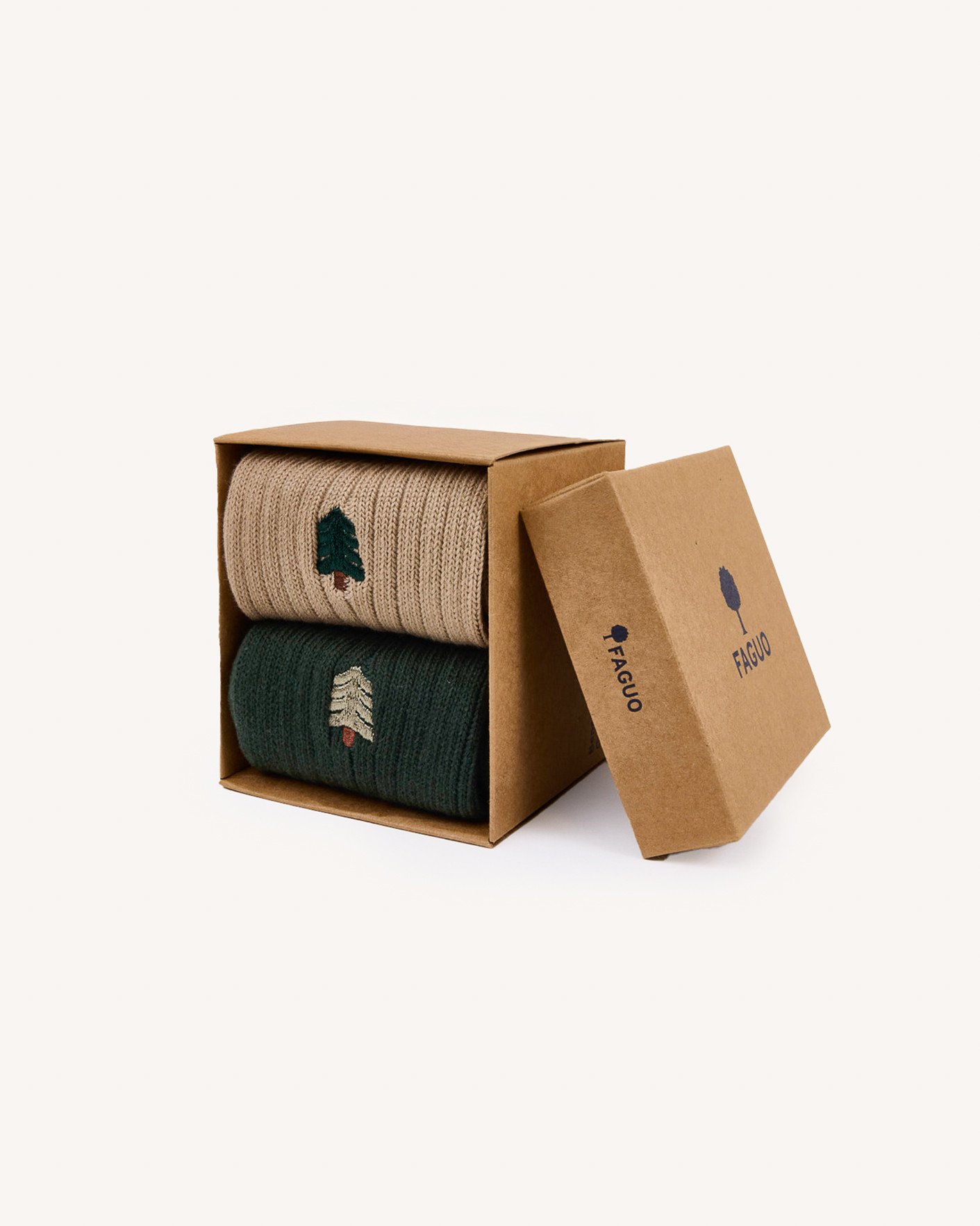 Lot de chaussettes x2 vert foncé & beige coton - SOCKS