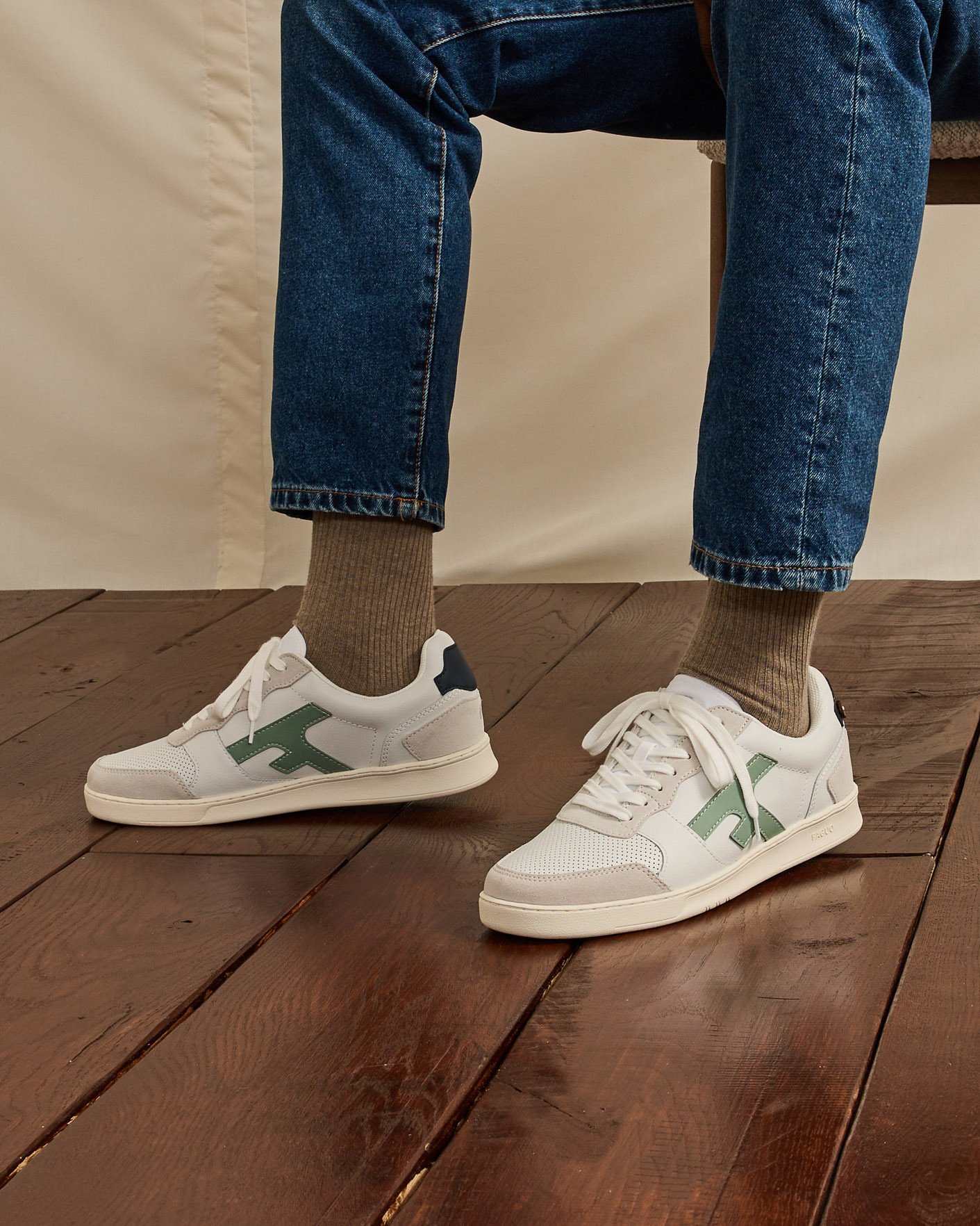 Baskets blanches & bleu pastel cuir - HAZEL