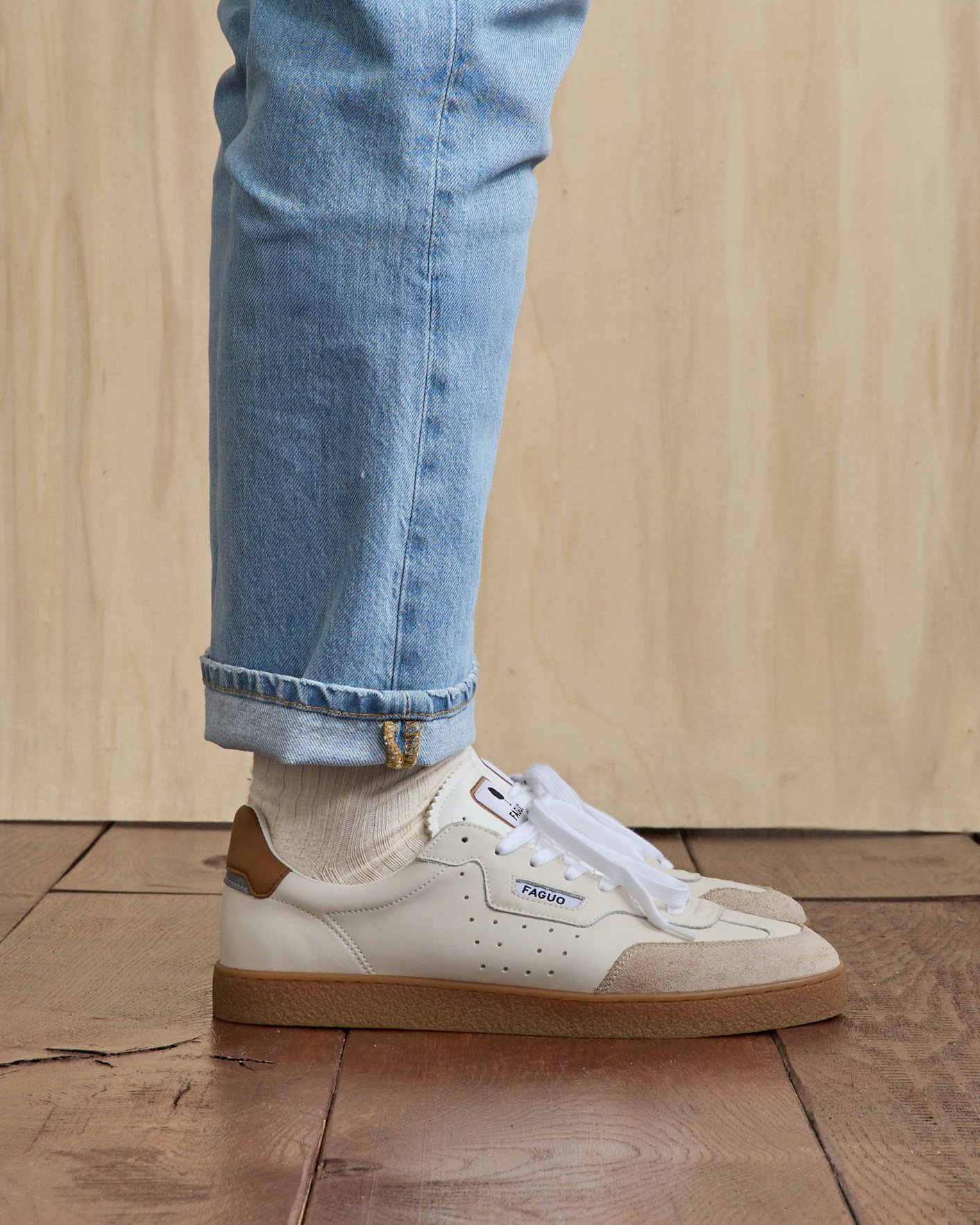 Baskets crème & camel suède - LUMBO