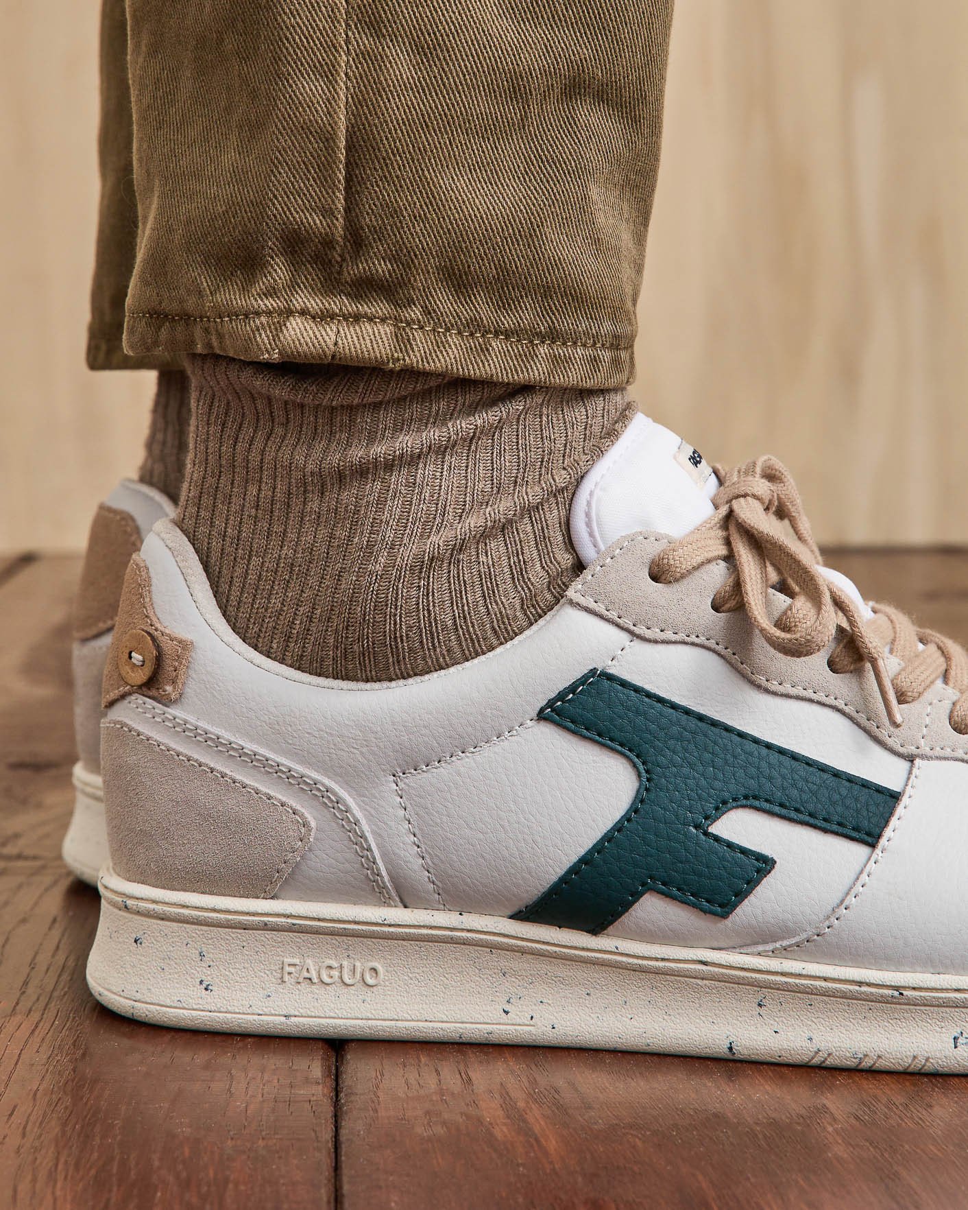 Baskets blanche & vert clair cuir & suède - HAZEL