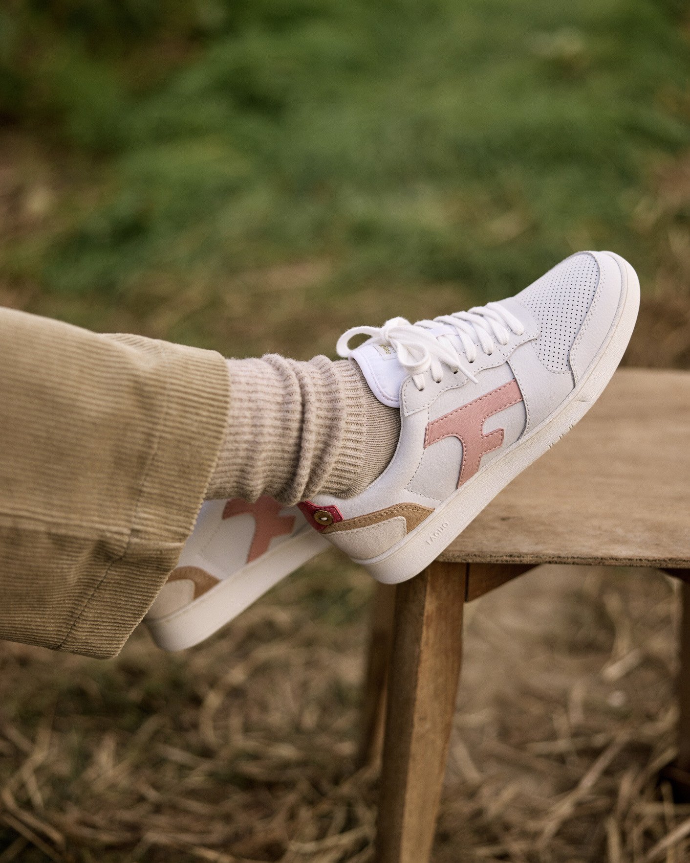 Baskets blanche & rose cuir & suède - HAZEL