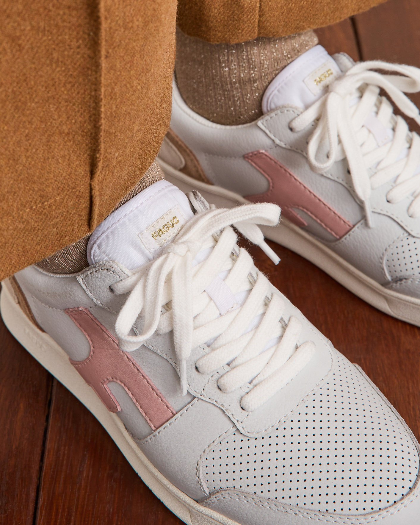 Baskets blanche & rose cuir & suède - HAZEL