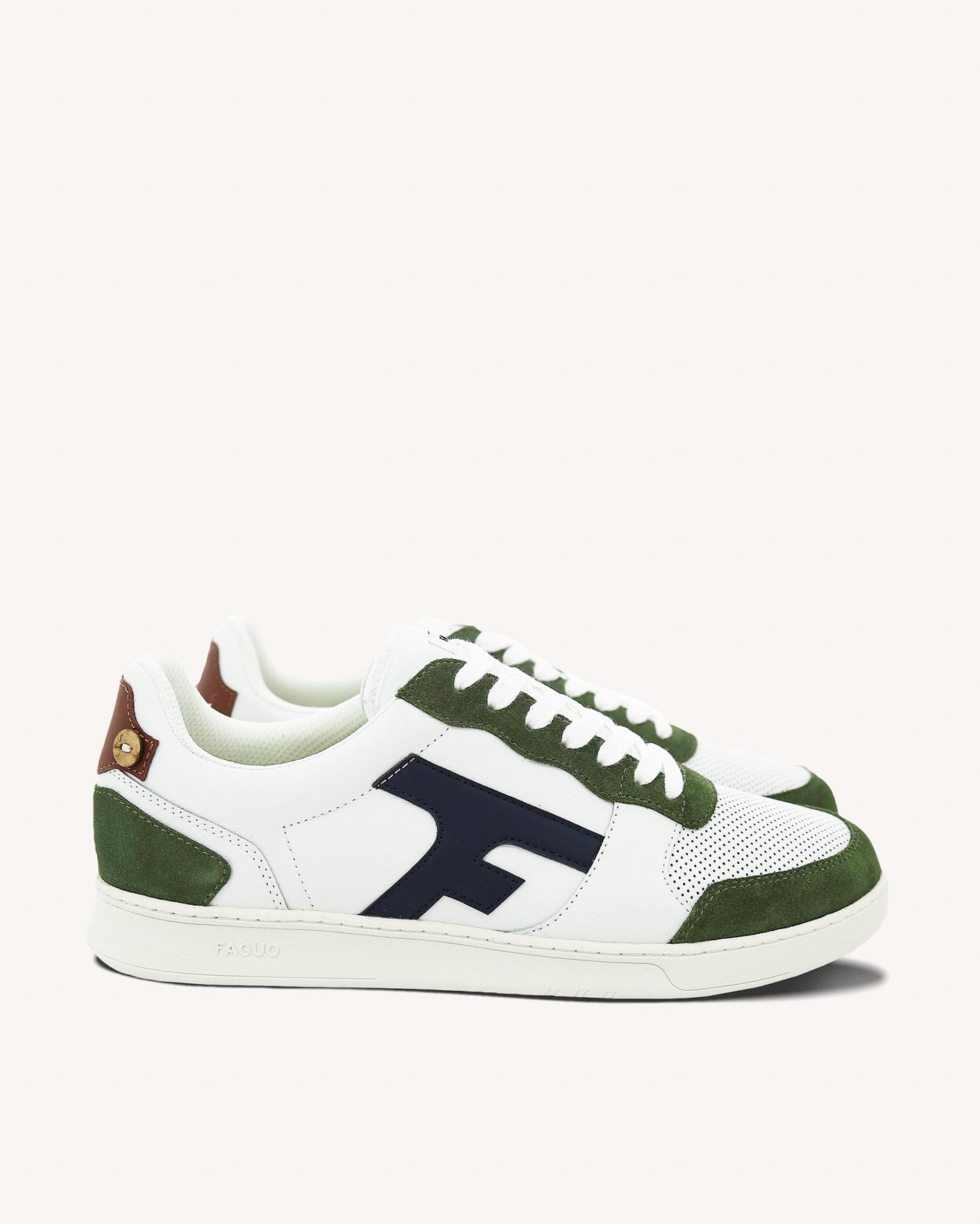 Baskets blanches & kaki foncé cuir - HAZEL