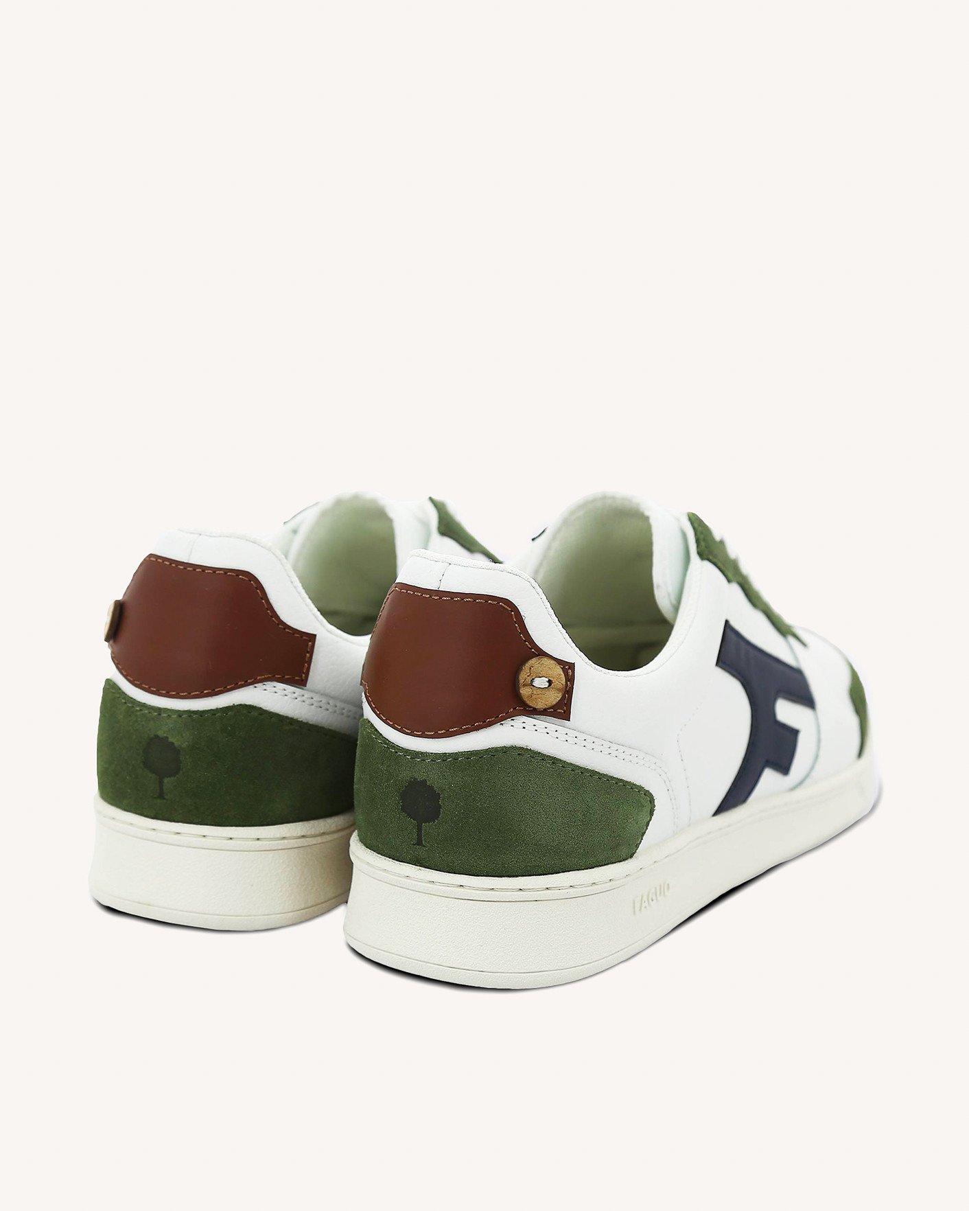 Baskets blanches & kaki foncé cuir - HAZEL