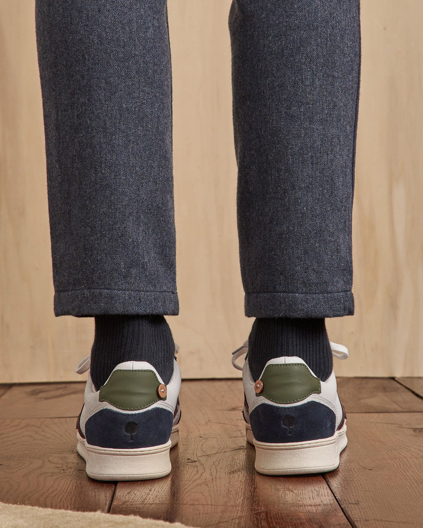 Baskets blanche & bleu marine cuir & suède - HAZEL