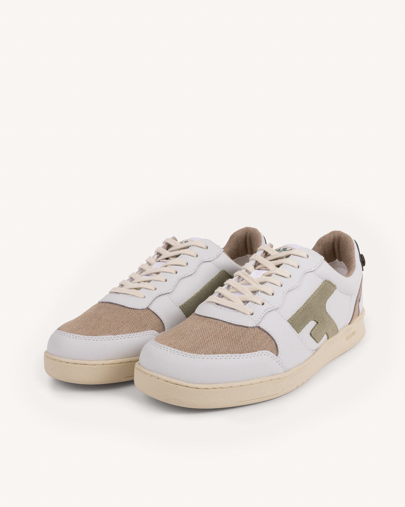 Baskets blanches & kaki clair cuir - HAZEL