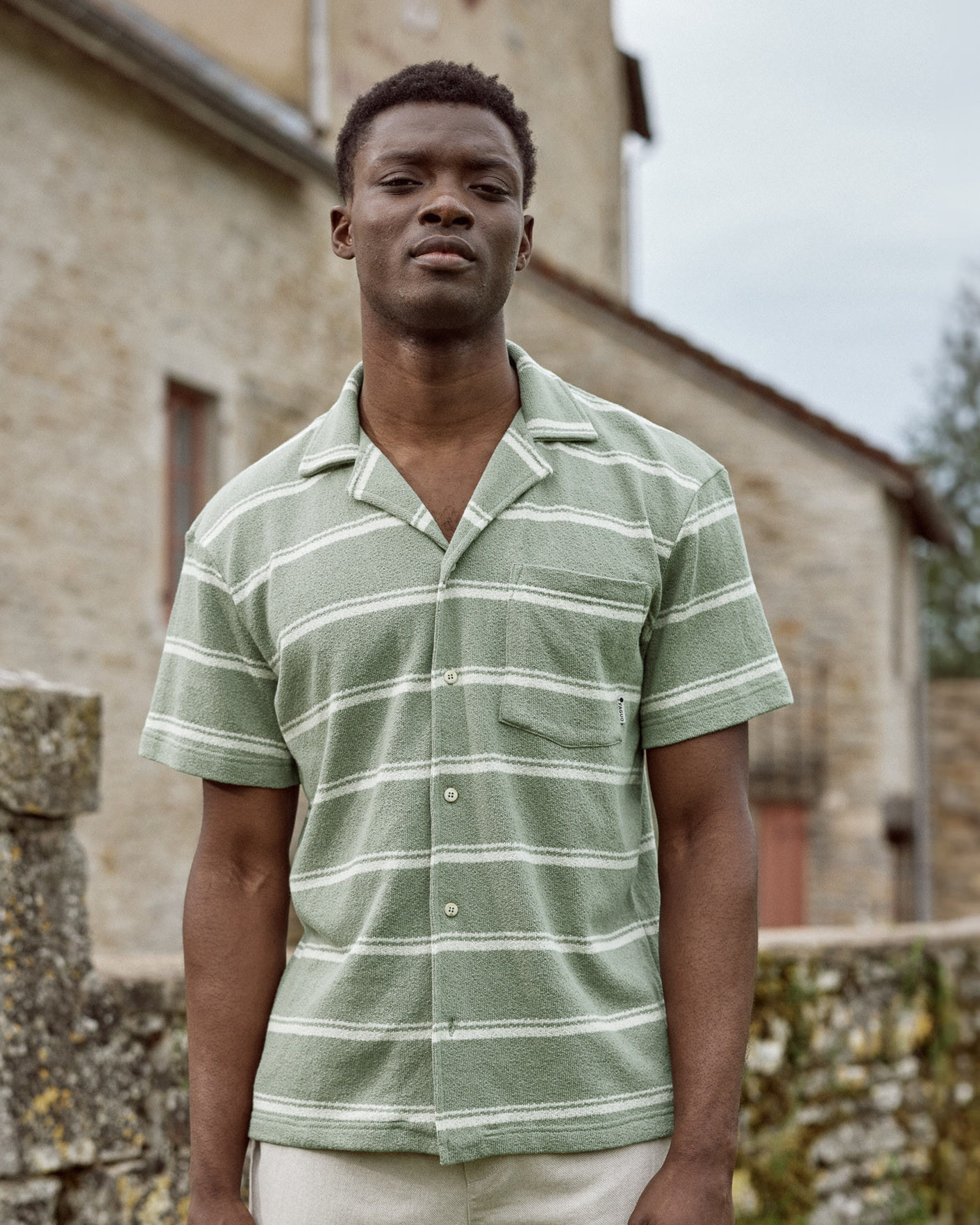 Chemise rayée kaki & écrue coton - PAIOLIVE