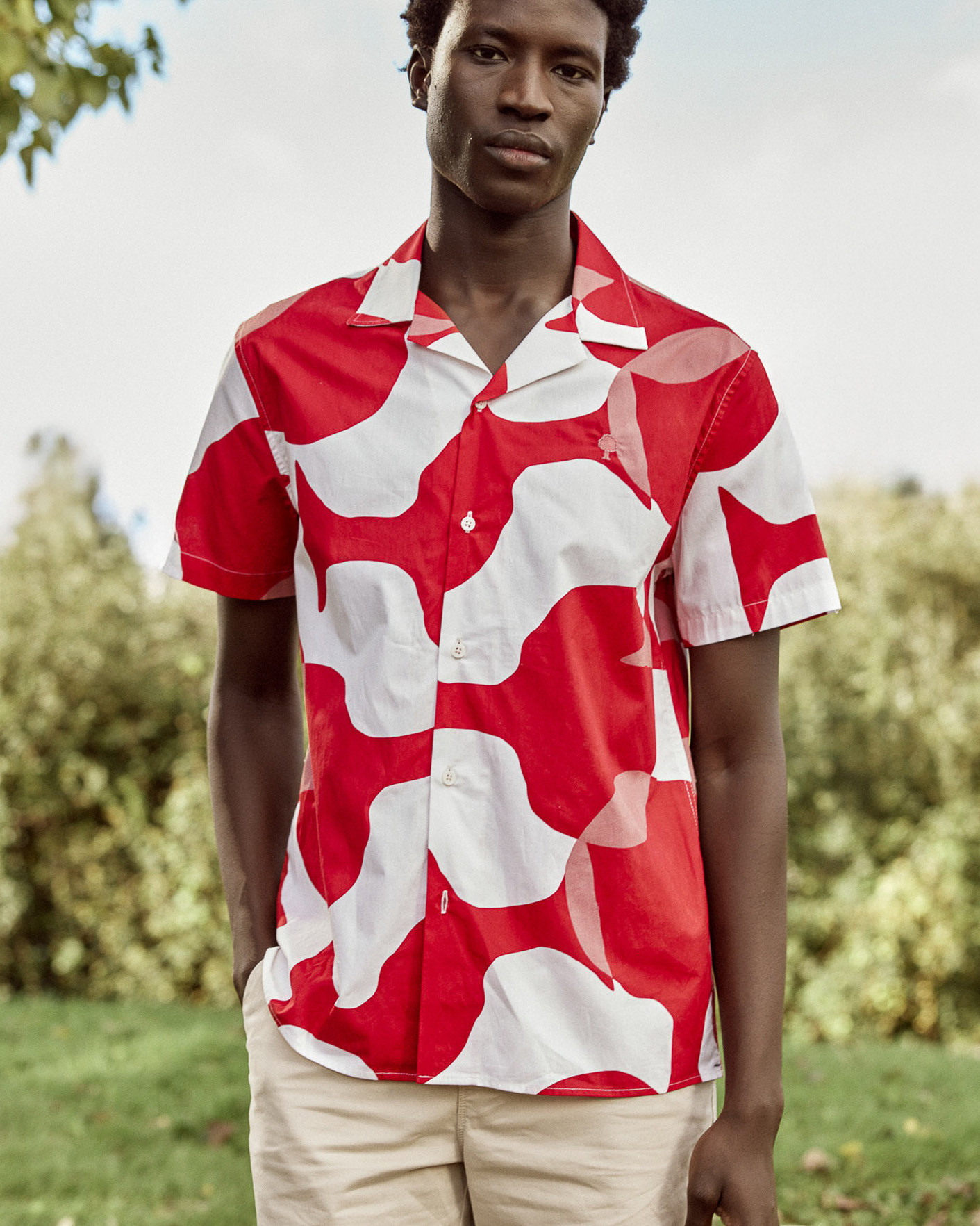 Chemise manches courtes rouge & crème coton - VIMY