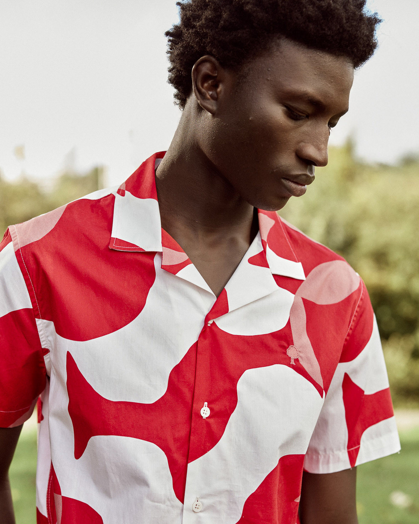 Chemise manches courtes rouge & crème coton - VIMY