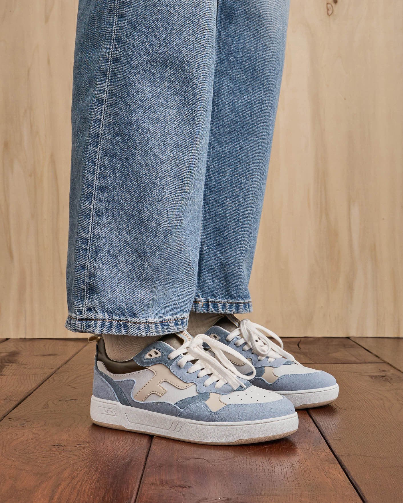 Baskets écru & bleu clair cuir - DAHLIA