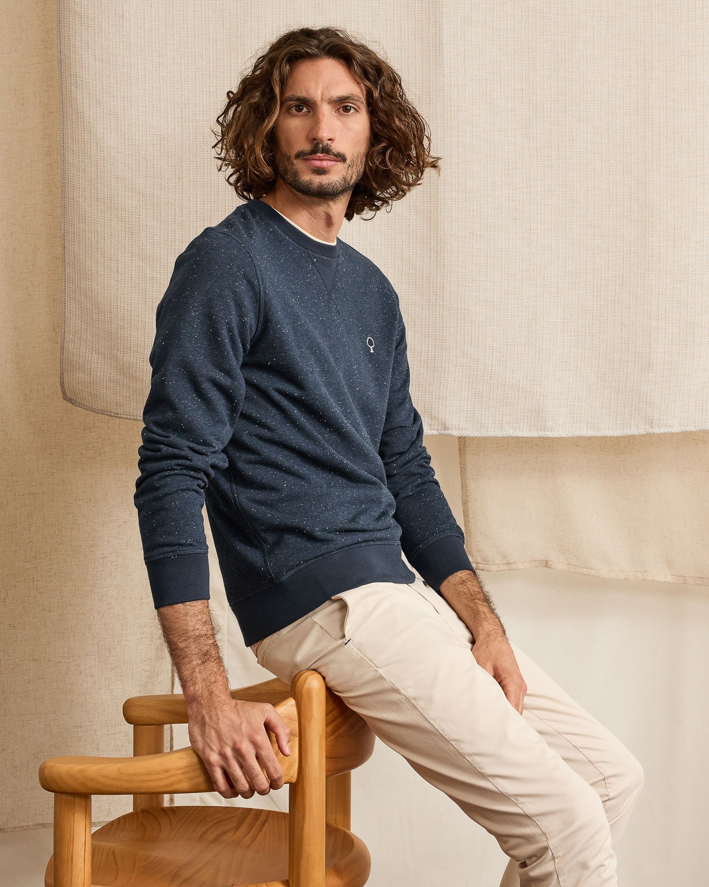 Sweat col rond bleu marine coton - DONON