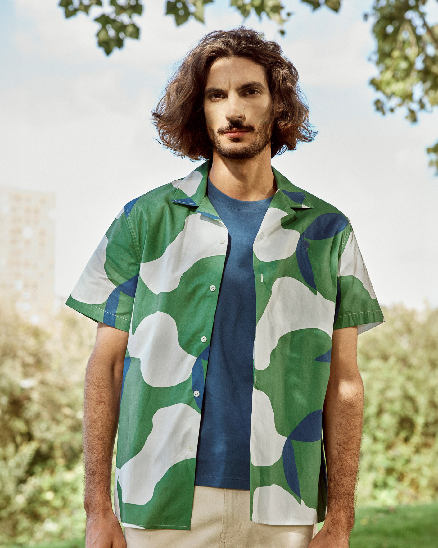 Chemise manches courtes écrue & verte coton - VIMY