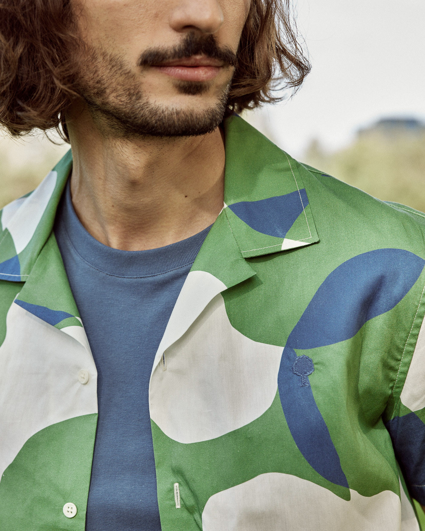 Chemise manches courtes écrue & verte coton - VIMY