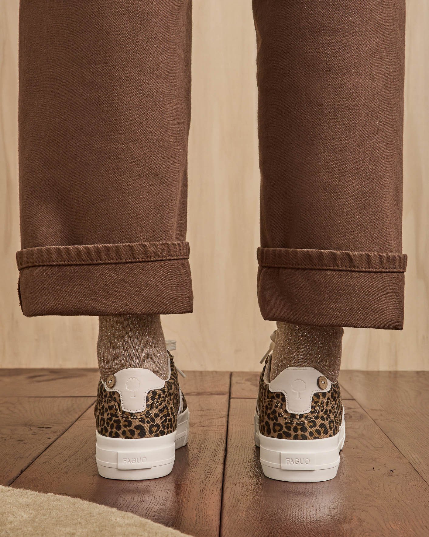 Baskets en velours marron & léopard - WALNUT PLATFORM