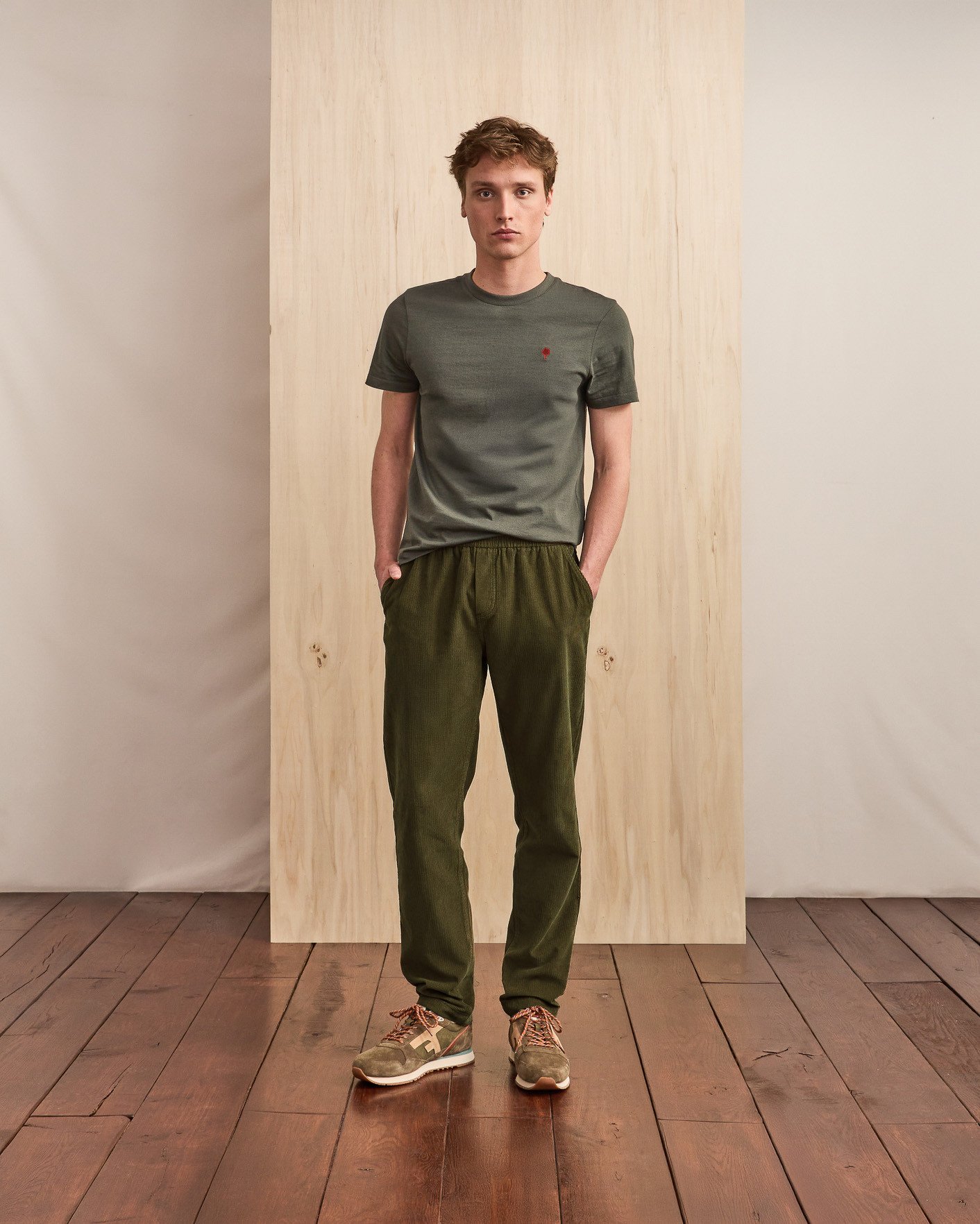 Pantalon coton vert olive foncé coton - DREUILLE