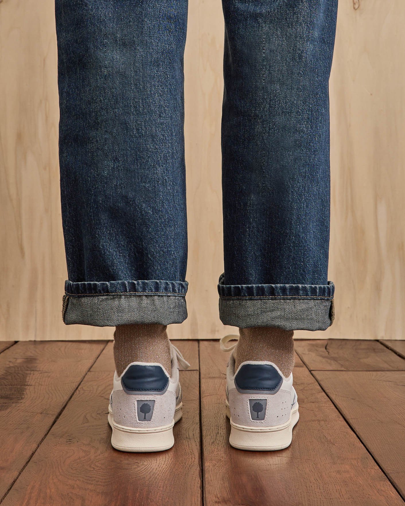 Baskets blanche & bleu marine cuir & suède - COMMUTE 1