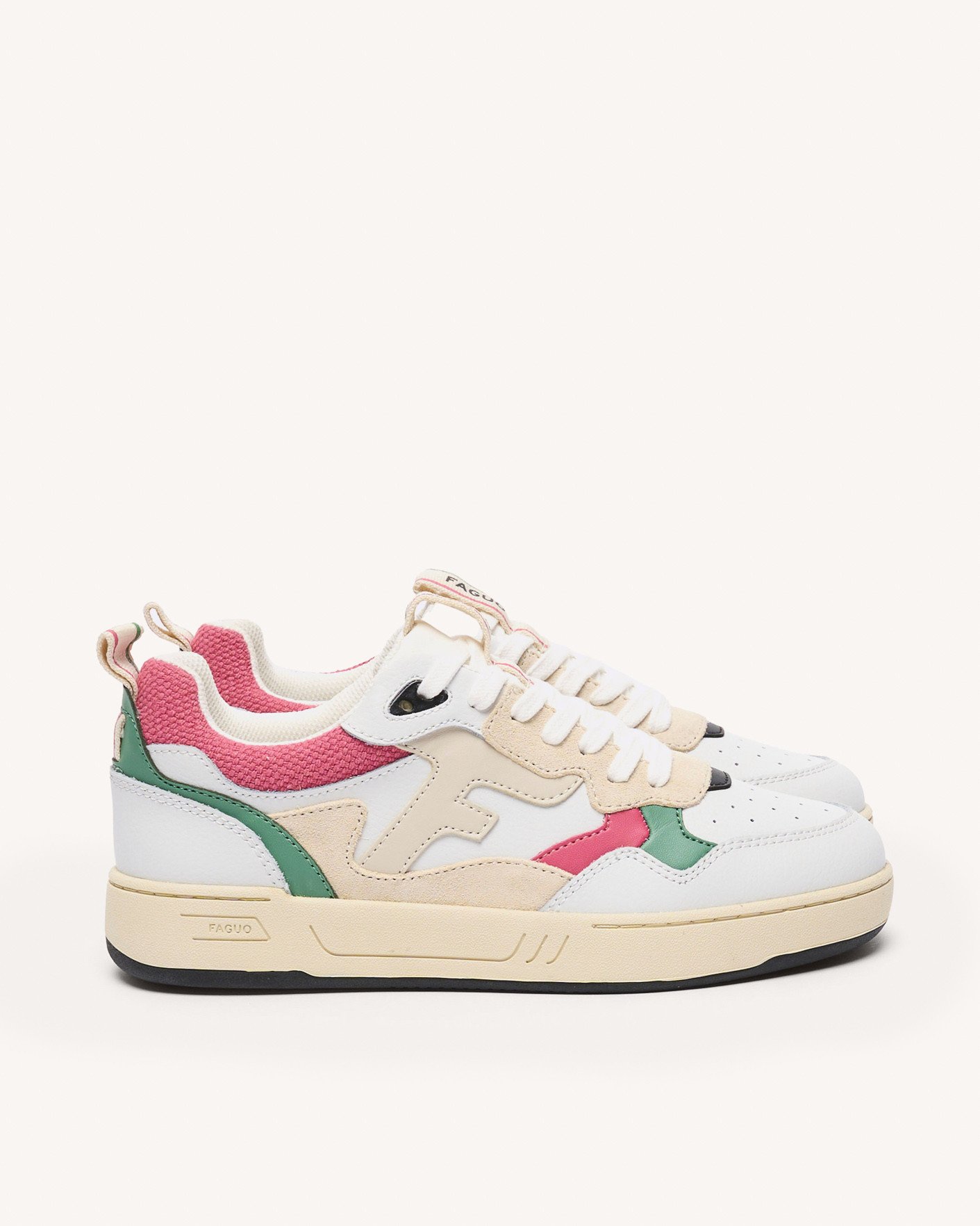 Baskets blanches, vertes & roses cuir - DAHLIA