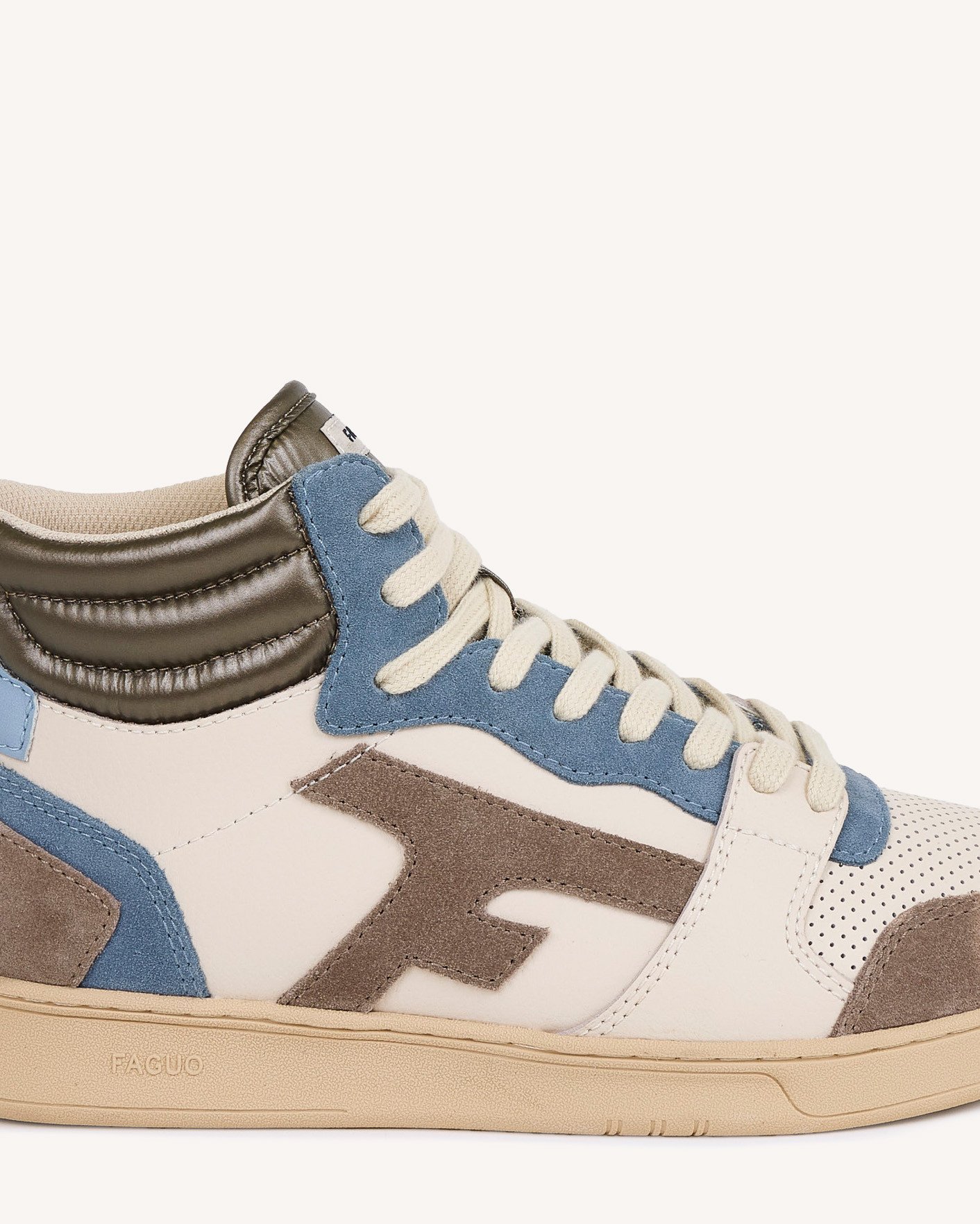 Baskets montantes écru & bleu clair cuir et suède - HAZEL MID