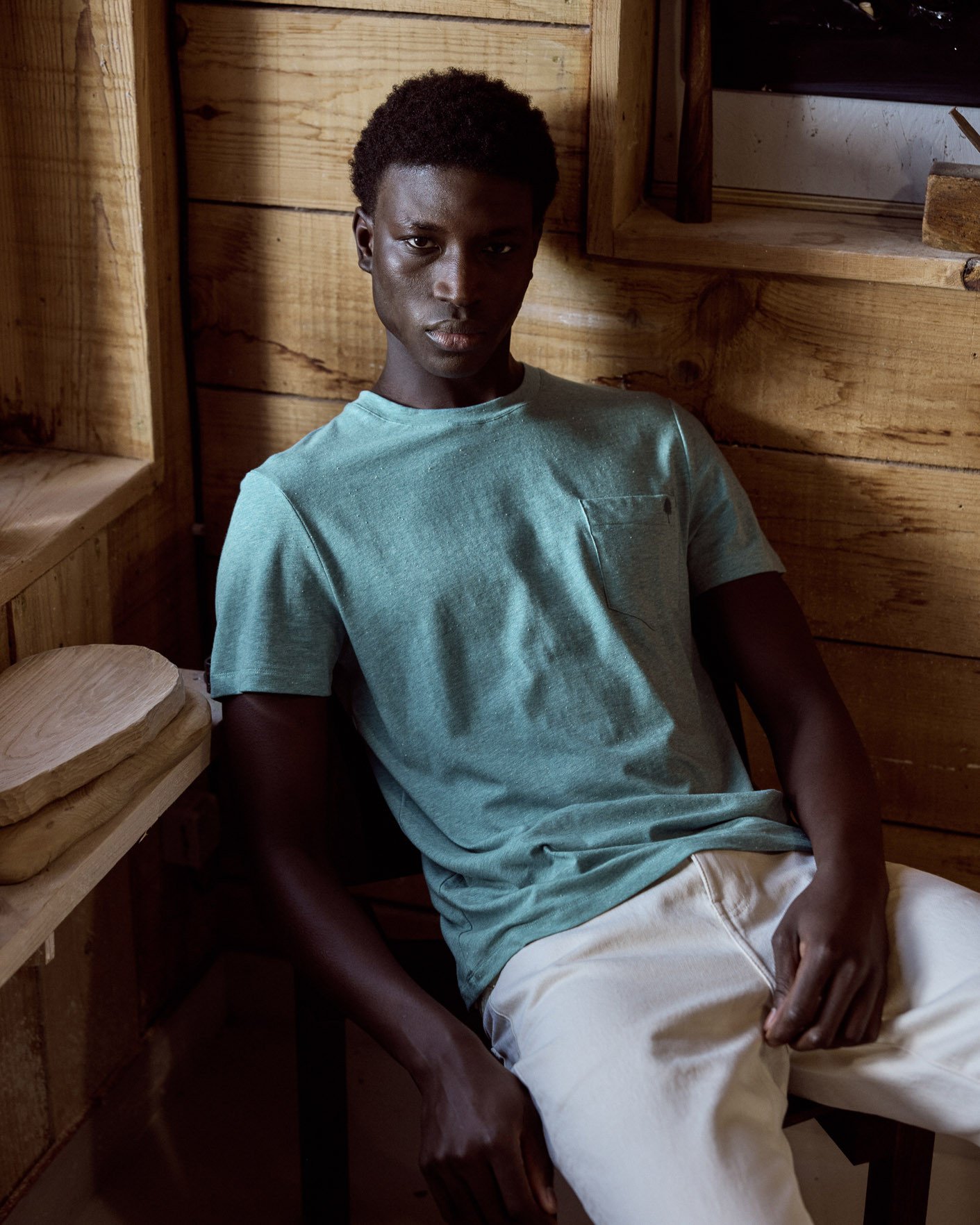 T-shirt bleu grisé coton - OLONNE