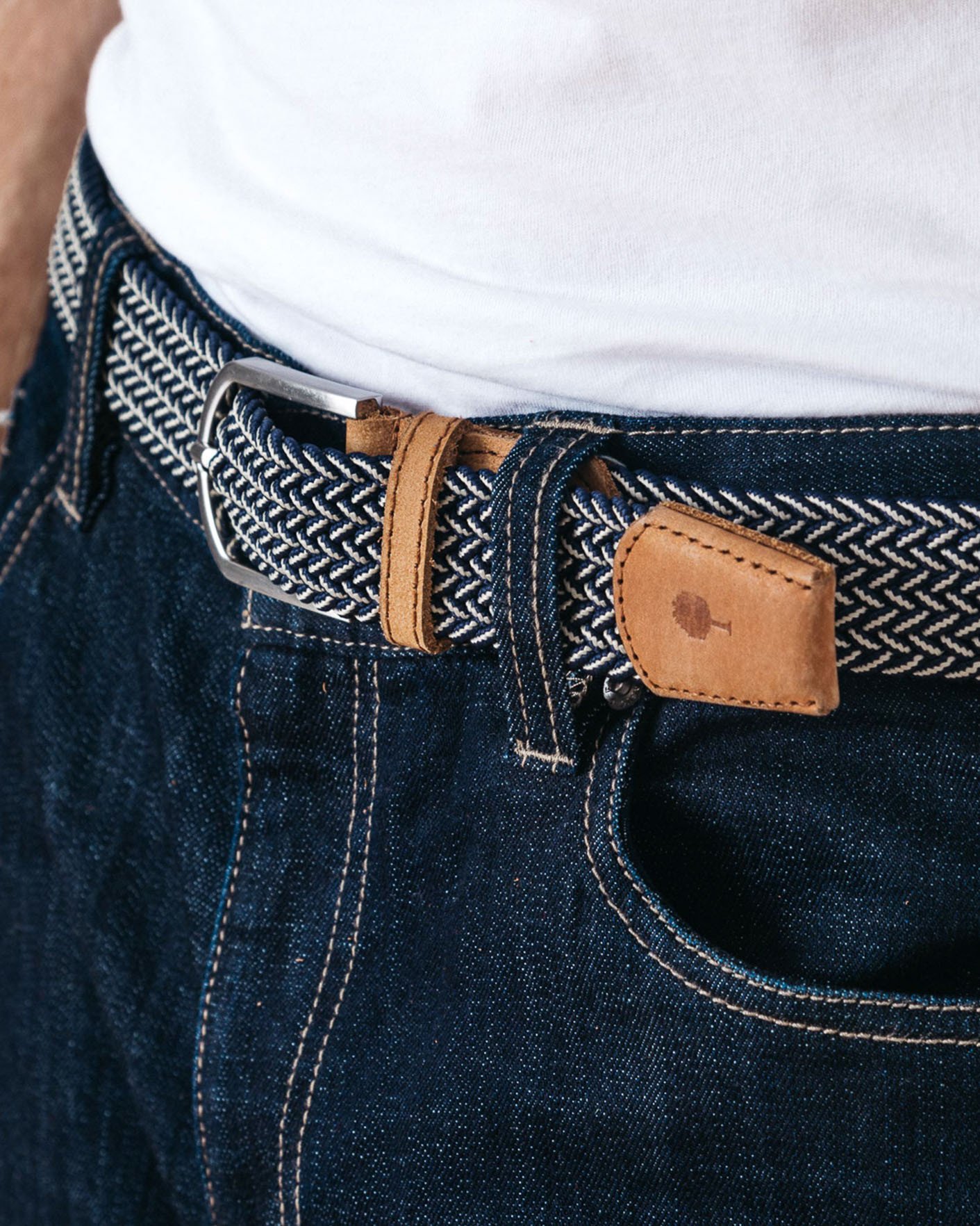 Ceinture à motifs bleu marine & écru - BELT