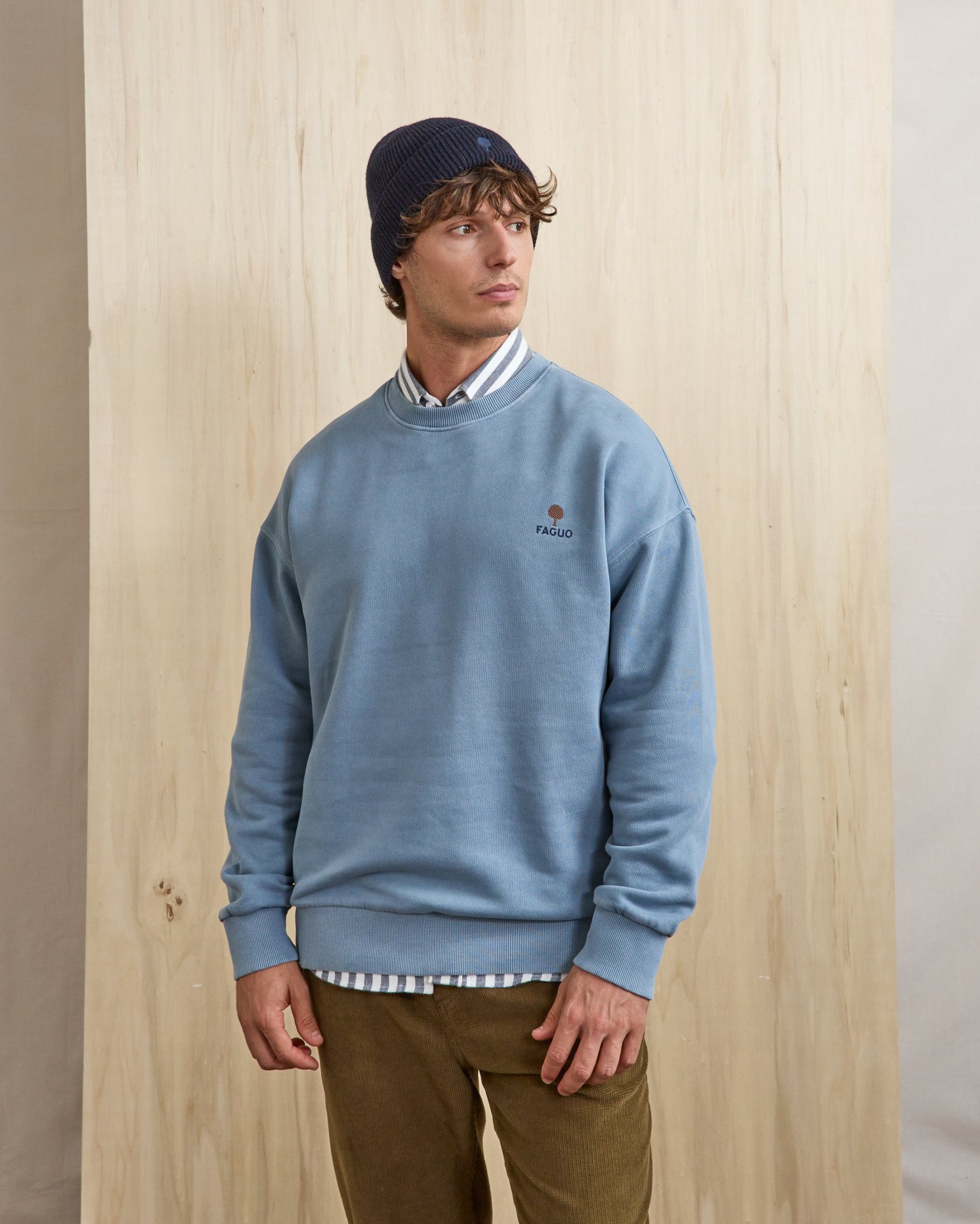 Sweat col rond bleu jean coton - FANGO