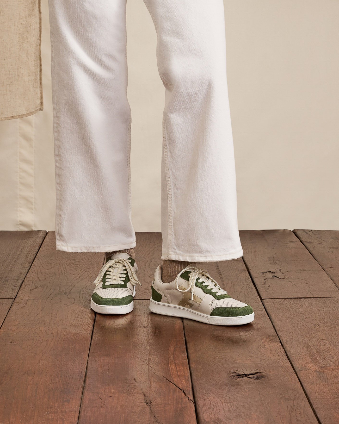 Baskets kaki & dorées cuir - HAZEL