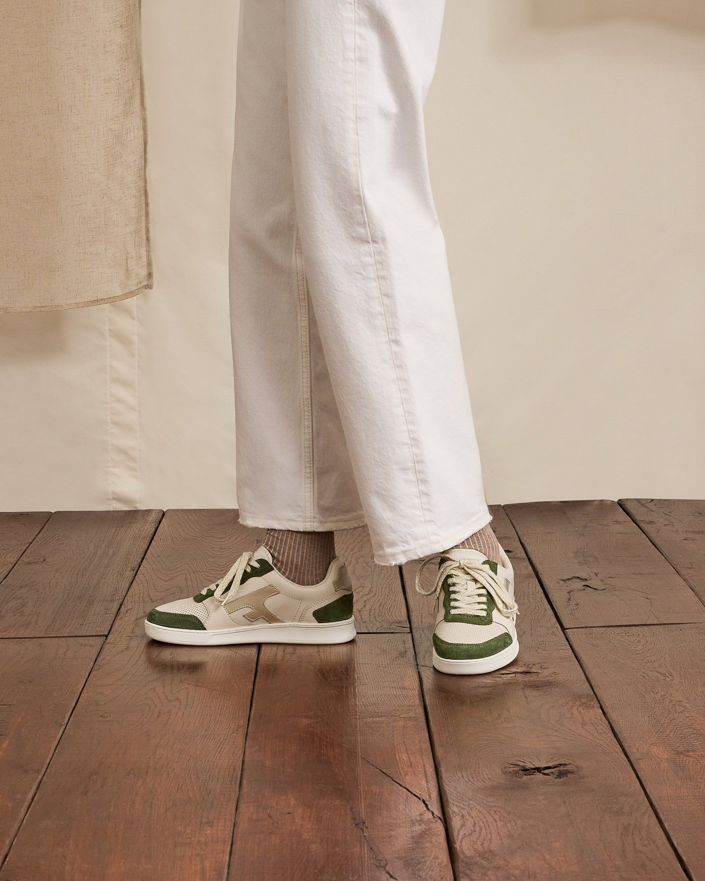 Baskets kaki & dorées cuir - HAZEL