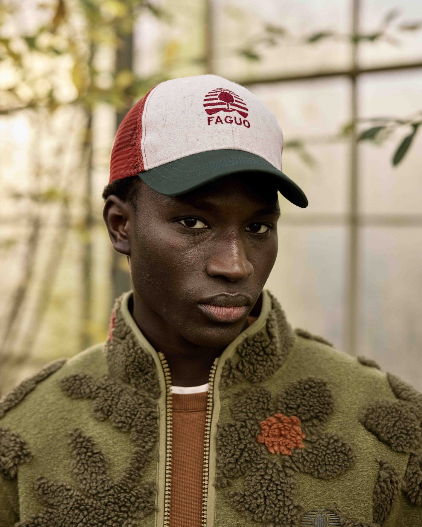 Casquette vert foncé & orange laine - TRUCKER CAP