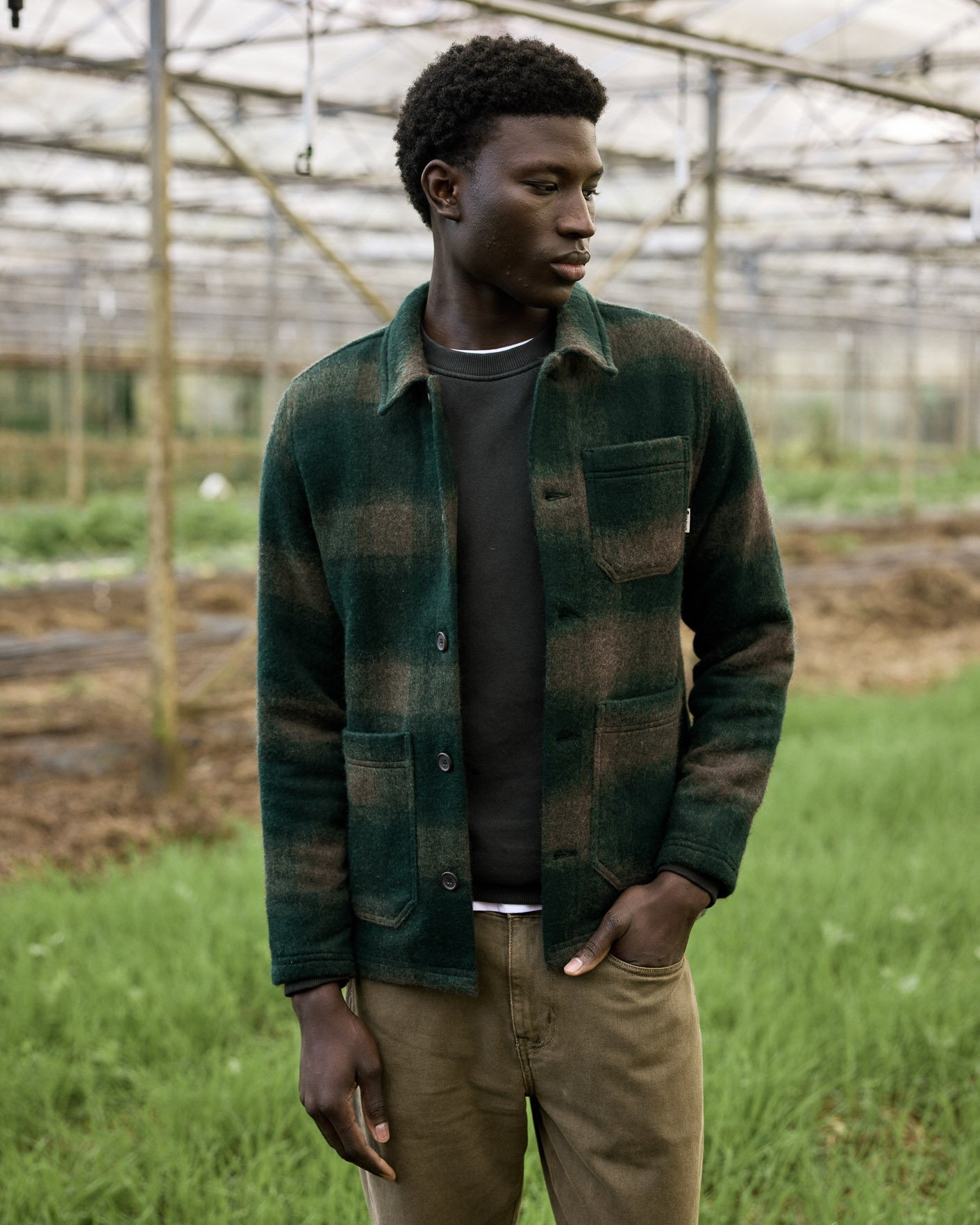 Veste en laine verte & bleu clair - LORGE