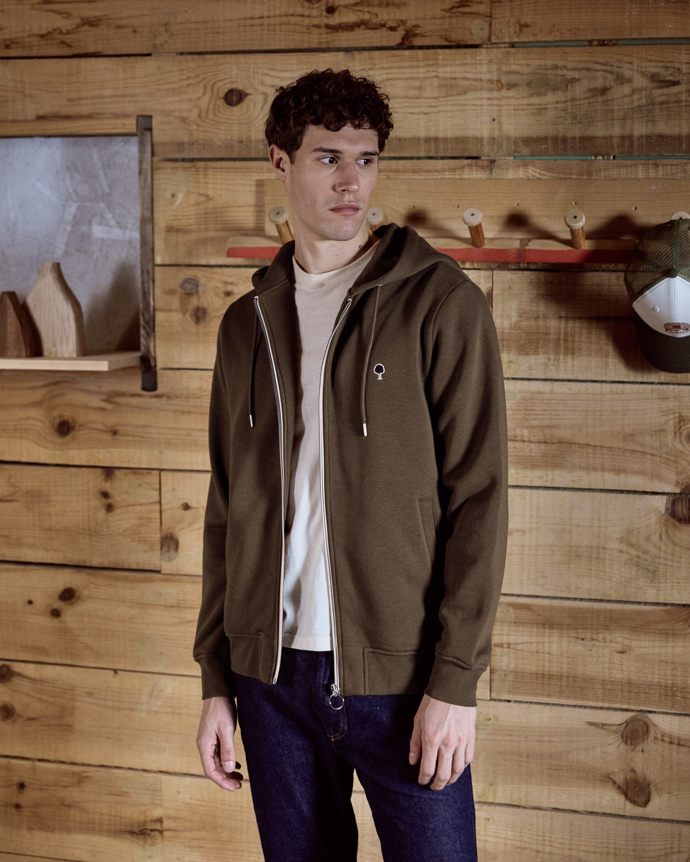 Sweat zippé marron foncé coton - MESNIL