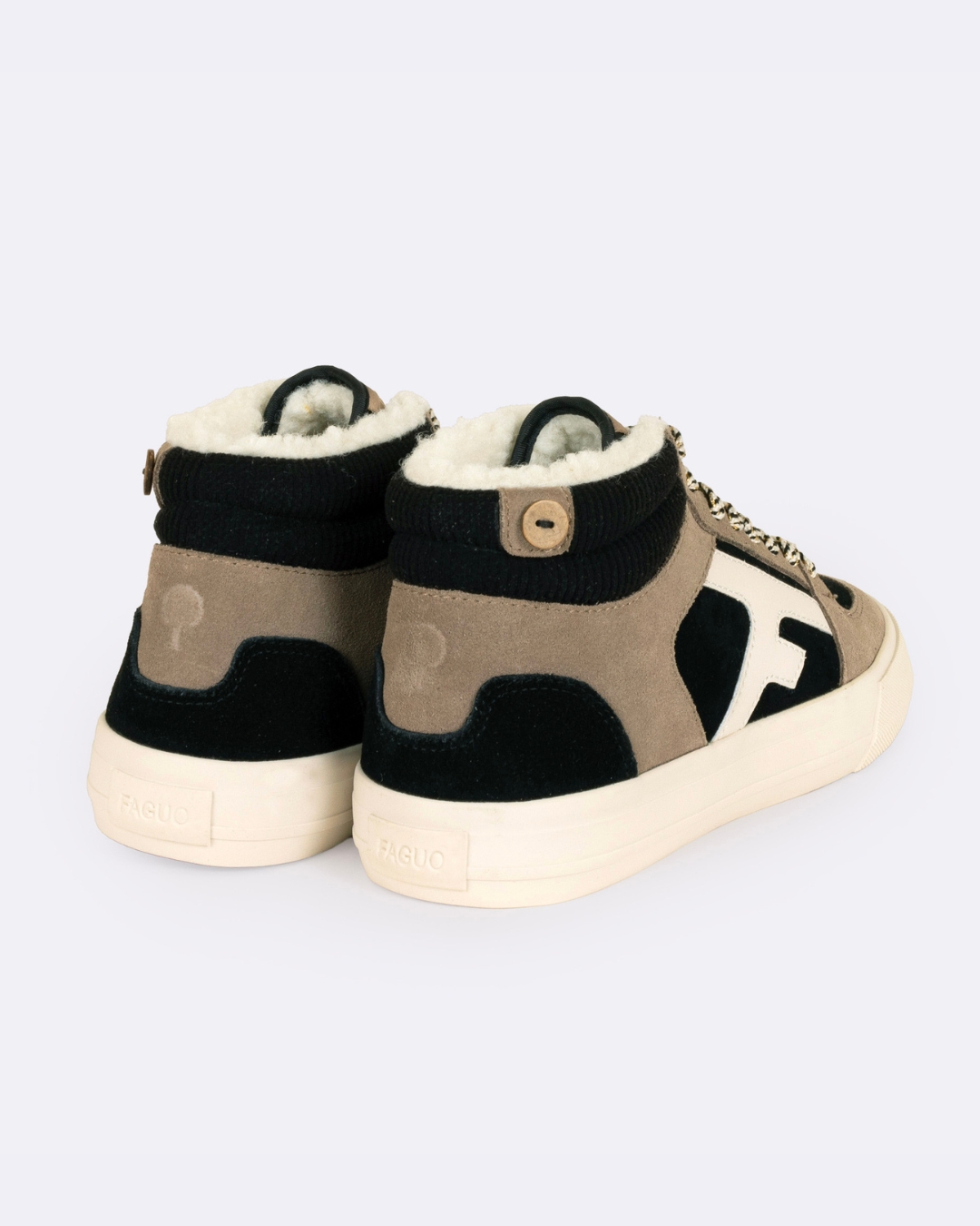 Baskets montantes noires & marron clair cuir - WALNUT MID