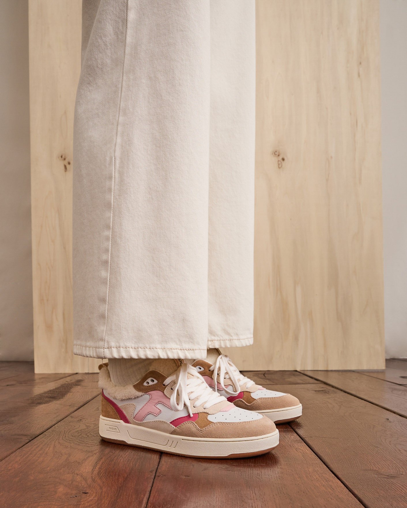 Baskets blanche & rose cuir - DAHLIA