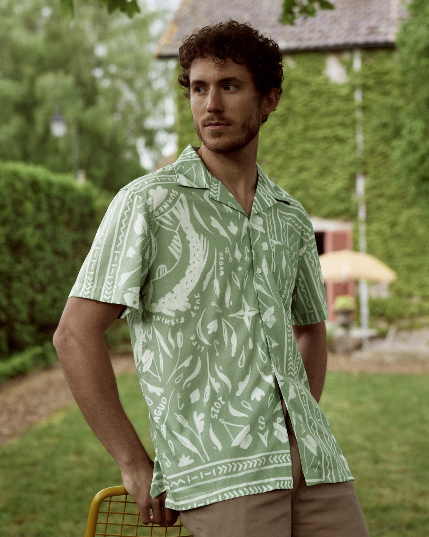 Chemise motifs kaki & écrue coton - PAIOLIVE