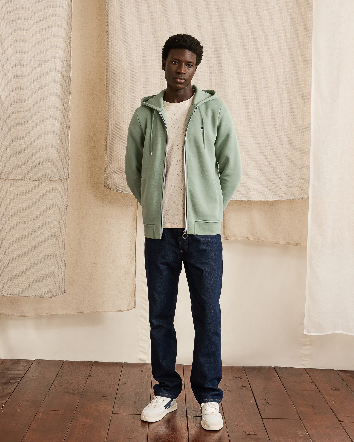 Sweat zippé vert clair coton - MESNIL