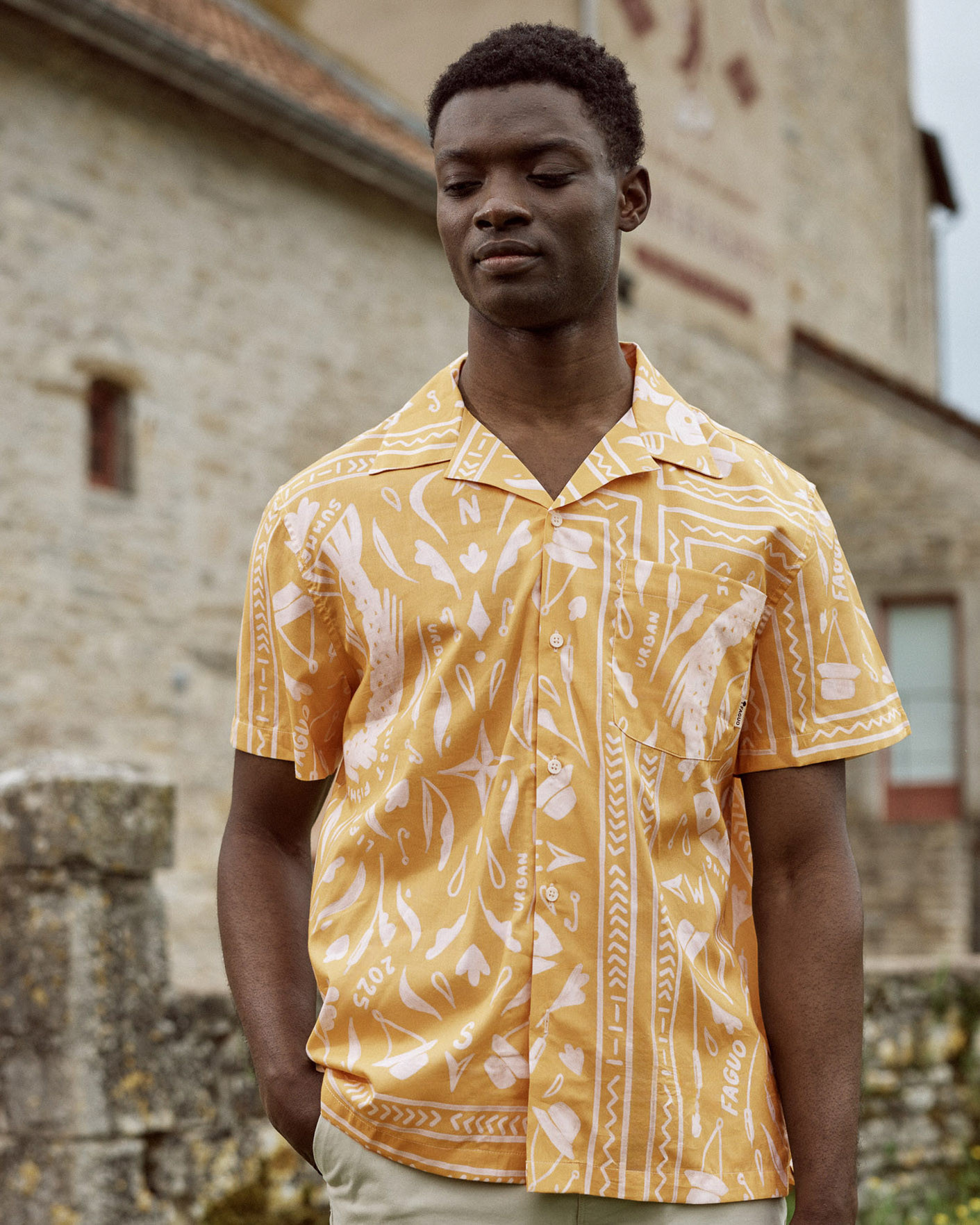 Chemise manches courtes ocre coton - PAIOLIVE