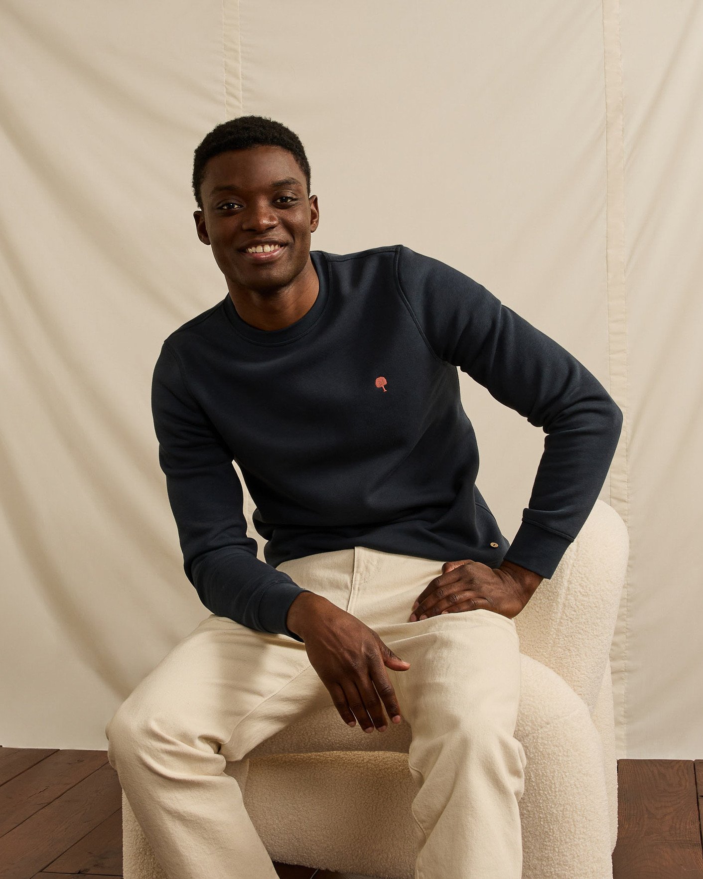 Sweat col rond bleu marine coton - DONZY