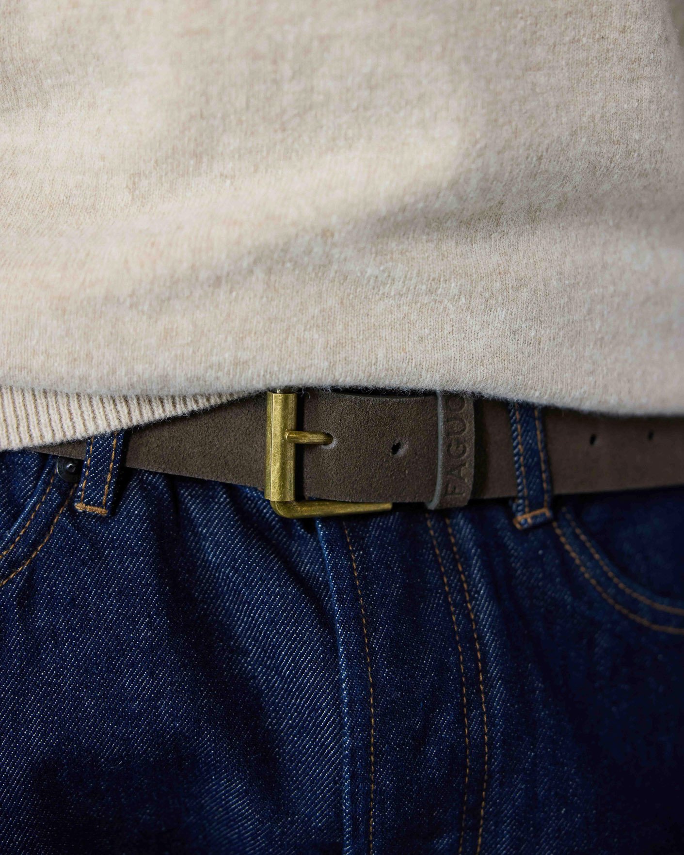 Ceinture en cuir kaki & boucle dorée - BELT