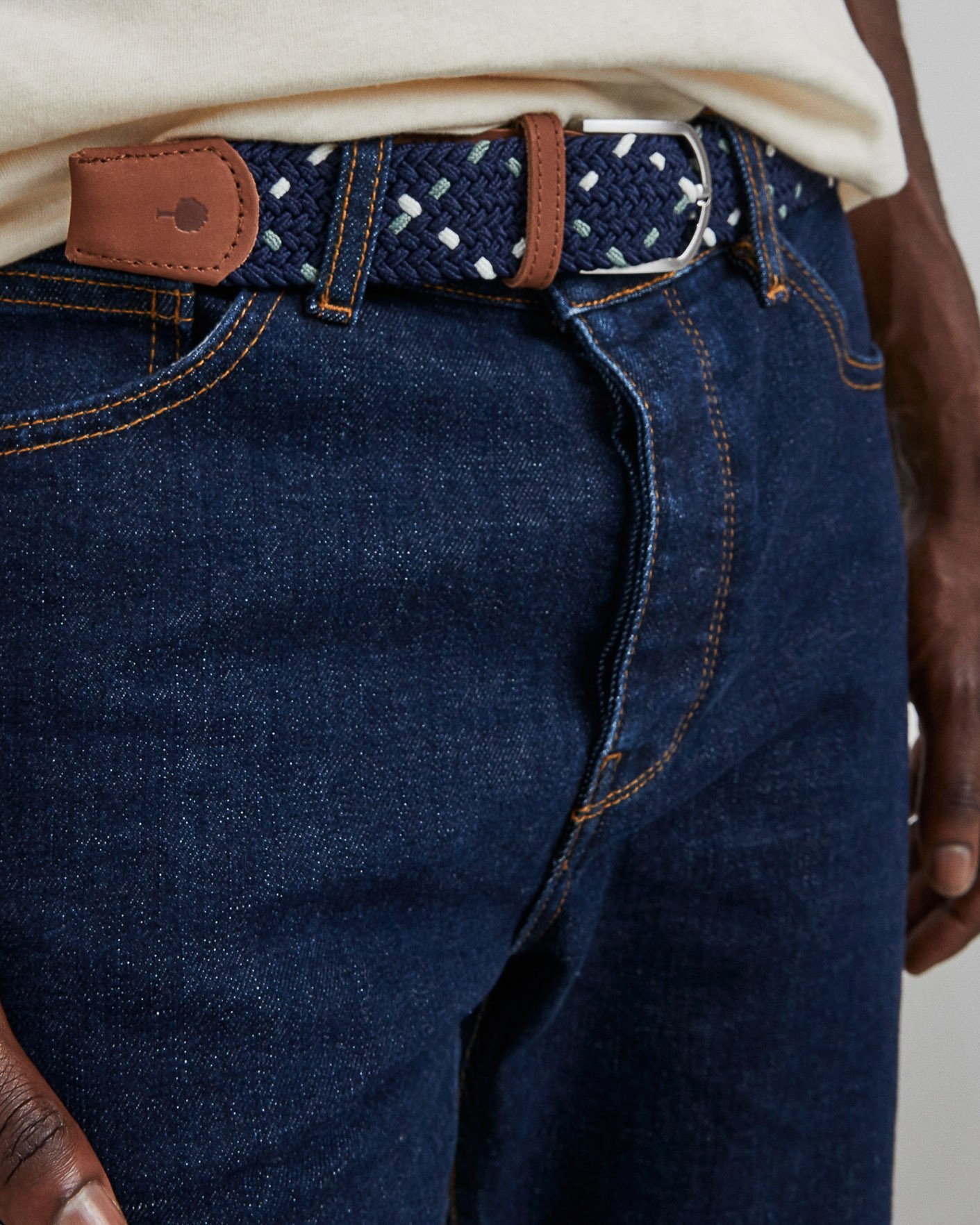 Ceinture à motifs bleu marine & camel - BELT